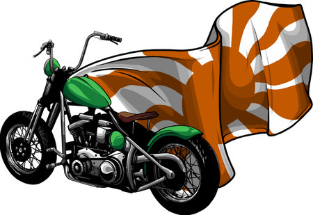 Japanese bikers on motorcycles with flag of rising sunのイラスト素材