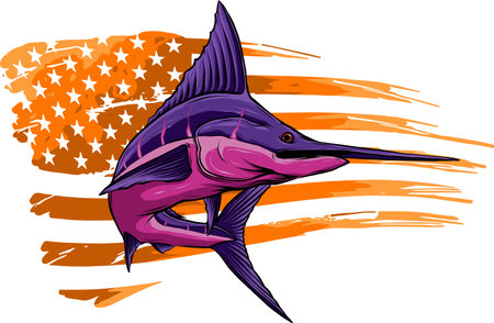 vector illustration of Marlin fish with american flagのイラスト素材