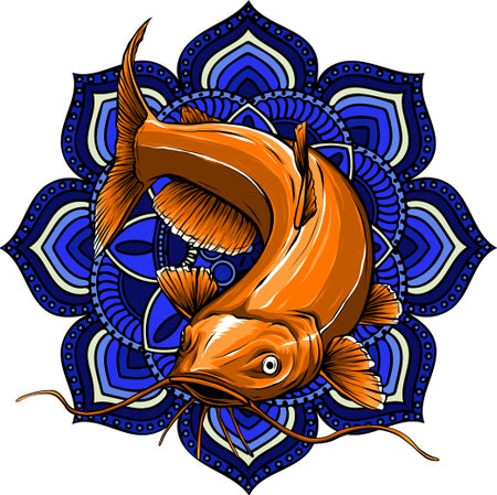 vector illustration of catfish with mandala ornamentsのイラスト素材