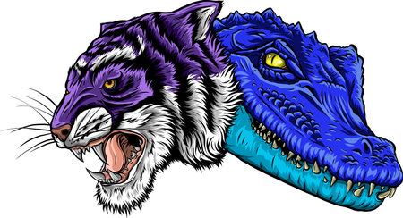 vector illustration of tiger head with crocodileのイラスト素材