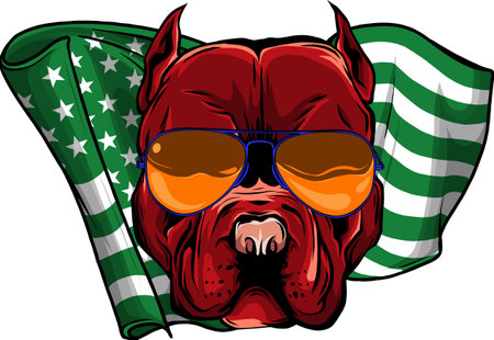 American Pitbull Terrier dog wearing sunglasses - isolated vector illustrationのイラスト素材