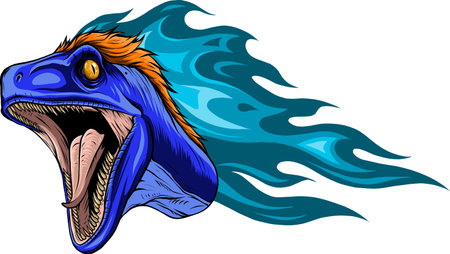 vector illustration of Velociraptor head with flamesのイラスト素材