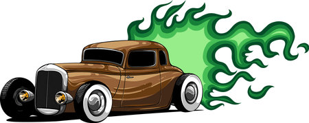 vector illustration of hot rod car with flamesのイラスト素材