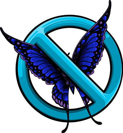 Stop or ban sign with butterfly icon isolated on white background.のイラスト素材
