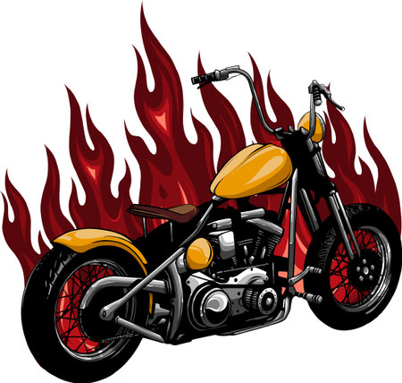 vecotr illustration of chopper motorcycle with fire flame.のイラスト素材