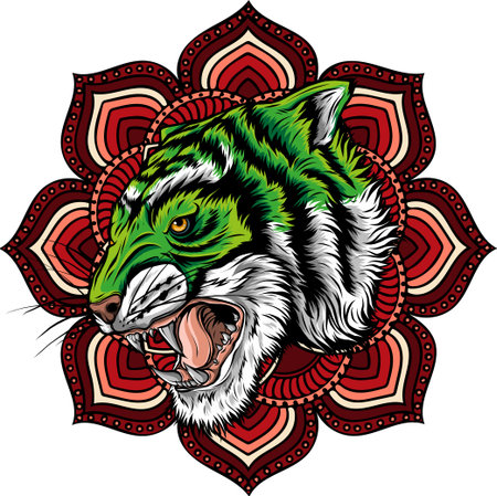 Colorful Tiger Head mandala arts isolated on white backgroundのイラスト素材