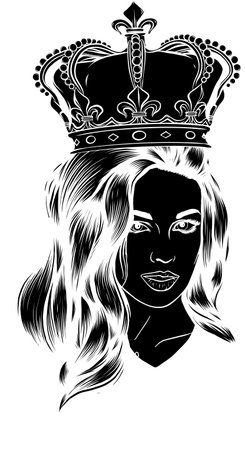 black silhouette of woman with crown pendant in monochrome style isolated vector illustrationのイラスト素材