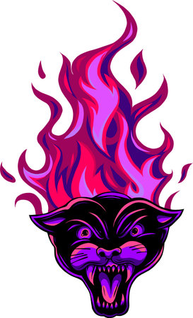 Illustration of a black panther with angry face expression.のイラスト素材