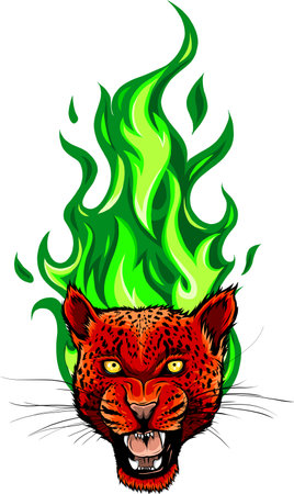 vector illustration of Roaring leopard head on white background. digital hand draw designのイラスト素材