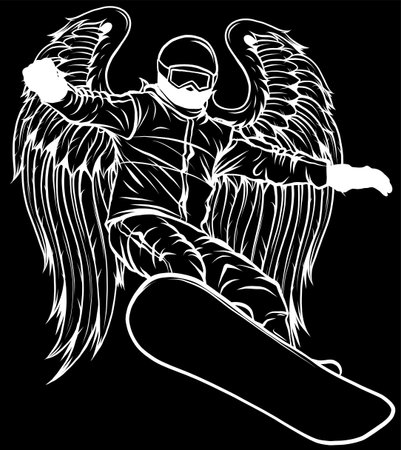 white silhouette of snowboarder with wings designのイラスト素材