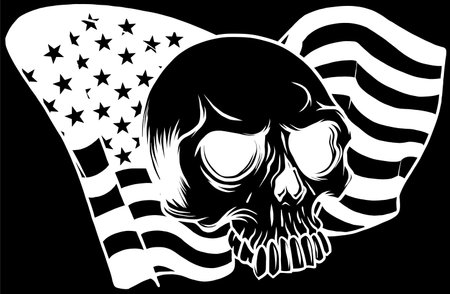 white silhouette of American flag with skull on black backgroundのイラスト素材