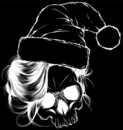 white silhouette of vector illustration Christmas skull on black backgroundのイラスト素材