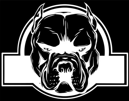white silhouette of Angry Pitbull Dog Cartoon on black backgroundのイラスト素材