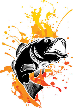 vector illustration of bass fish on white background. digital drawのイラスト素材