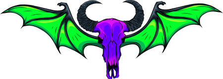 skull horned head wings cranium brainpan logo design vector on white backgroundのイラスト素材