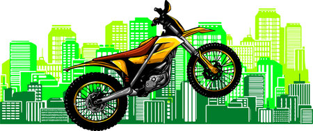 vector illustration of Motorbike in city landscape backgroundのイラスト素材