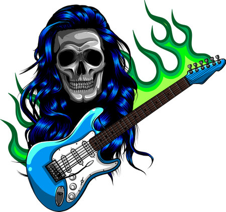 vector skull illustration playing a guitar on white backgroundのイラスト素材