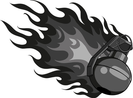 vector illustration of monochrome hand grenade with flamesのイラスト素材