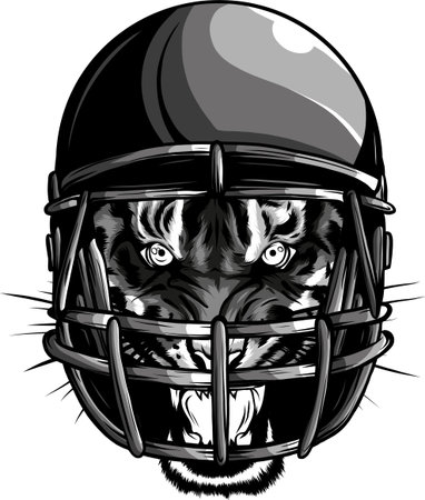 vector illustration of Monochrome tiger head on football helmetのイラスト素材