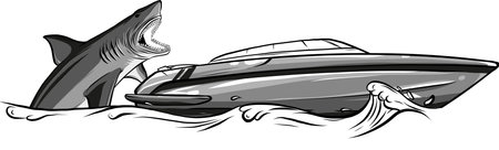 Hungry Shark with big jaw Attack yacht ship from the water.のイラスト素材
