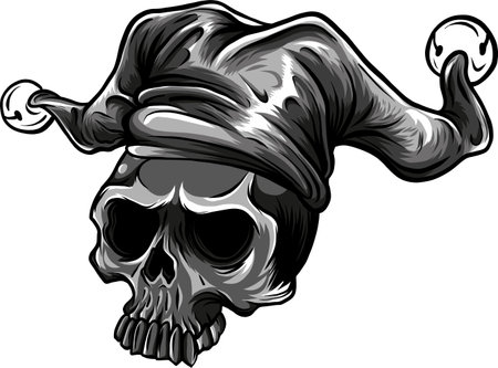 Skull in jester hat. monochrome vector illustrationのイラスト素材