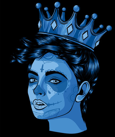 sugar Skull girl with a crown on black background. vector illustration designのイラスト素材
