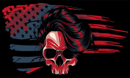 woman Skull and flag usa. Vector illustration on black backgroundのイラスト素材