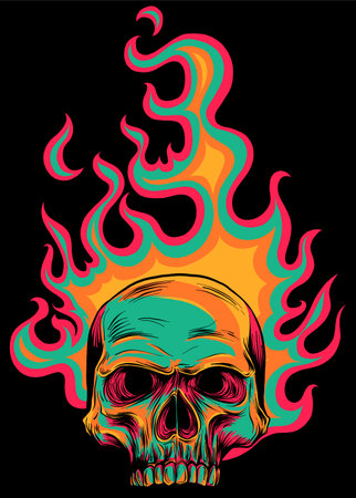 Skull on Fire with Flames on black background Vector Illustrationのイラスト素材