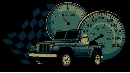 vector adventure offroad 4x4 on black backgroundのイラスト素材