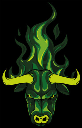 vector Bull Head Flame-Furious Bull and flame on black backgroundのイラスト素材
