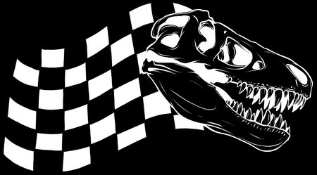 Dinosaur head skeleton in white line on black backgroundのイラスト素材