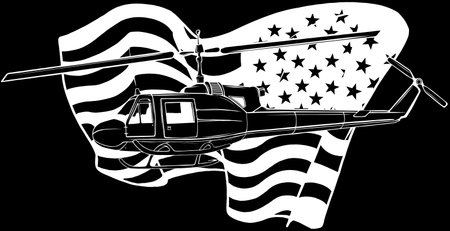 Helicopter in white line on black backgroundのイラスト素材