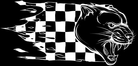 cougar head in white line on black backgroundのイラスト素材