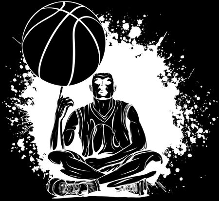 Basketball player in white line on black backgroundのイラスト素材