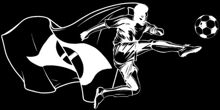 Soccer player in white line on black backgroundvectorのイラスト素材