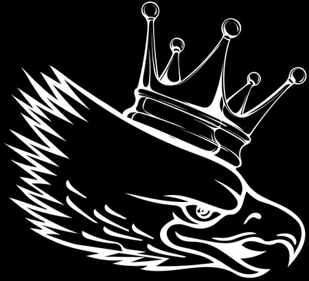 Eagle head in white line on black backgroundのイラスト素材