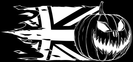 Halloween pumpkin in white line on black backgroundのイラスト素材