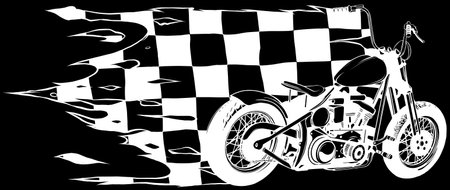 motorcycle in white line on black backgroundのイラスト素材