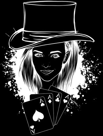 girl in white line on black backgroundのイラスト素材