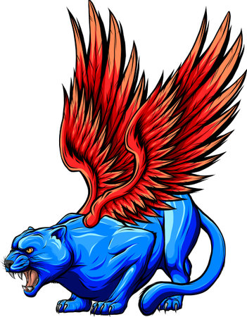 draw colorful feline cougar with wings. vector illustration designのイラスト素材