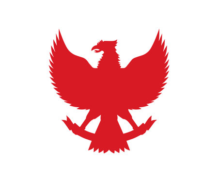 Garuda Pancasila Indonesia Vector Silhouette in Red Color Isolated on Whiteのイラスト素材