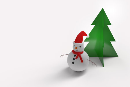 Snowman pine tree christmas illustrationの写真素材