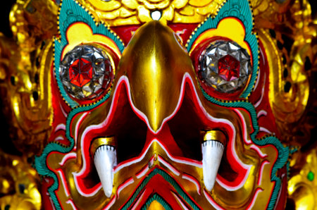 close up of head of garuda a demon display on thai royal boatの写真素材