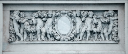 close up of renaissance style carved marble at ananda smakhom throne hallの写真素材