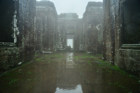 Rainy day at Angkor Watの写真素材