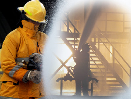 Fire departments and emergency response teams will conduct disaster preparedness drillsの写真素材