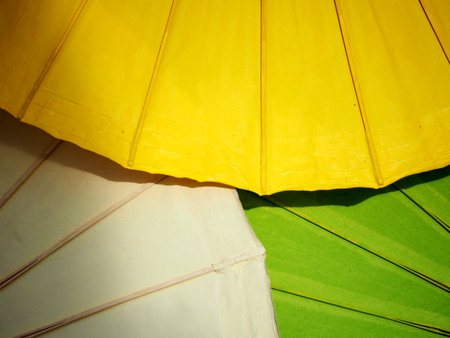 Beautiful Colorful paper umbrellas background の写真素材