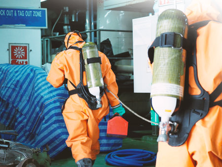 Fire departments and emergency response teams will conduct disaster preparedness drillsの写真素材