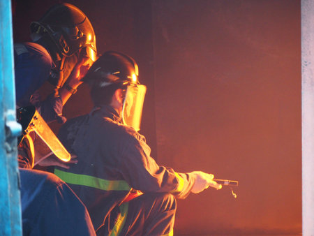 Fire departments and emergency response teams will conduct disaster preparedness drillsの写真素材