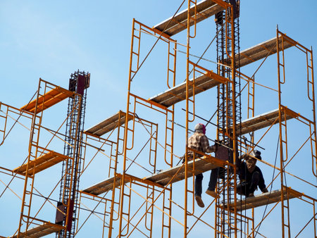 Welding work ,worker with protective welding metal on construction